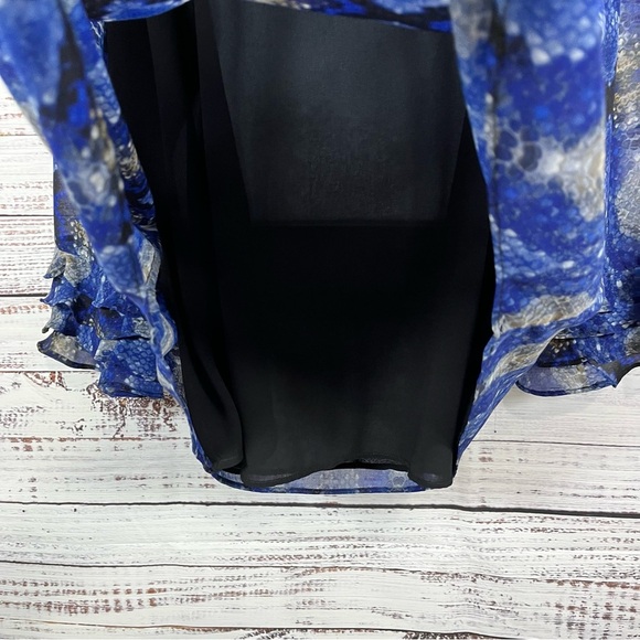 Calvin Klein Blue Snake Print V Neck Long Sleeve Blouse - Picture 5 of 12